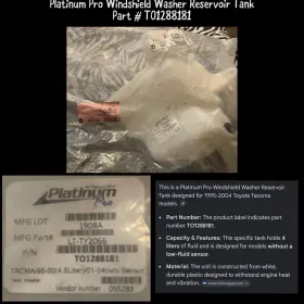 Platinum Lt-ty2066 Pro Windshield Washer Reservoir Tank
